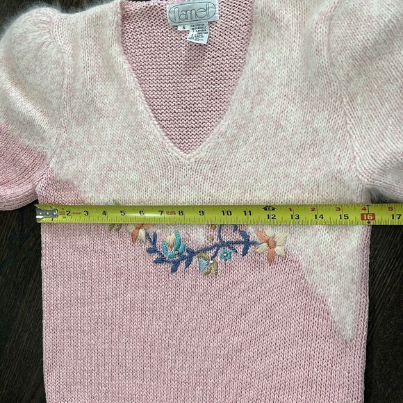 Nannell Sweater Women’s Small Pink Floral Embroidered Puff Sleeve Beaded Angora - Picture 10 of 10